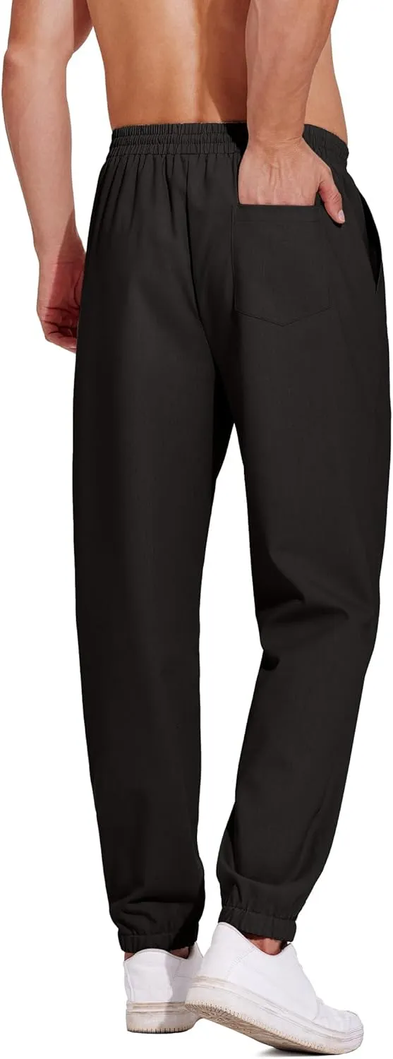 COOFANDY Men's Linen Casual Pants Lightweight Jogger Pants Elastic Waist Drawstring Yoga Beach Pants with Pockets
