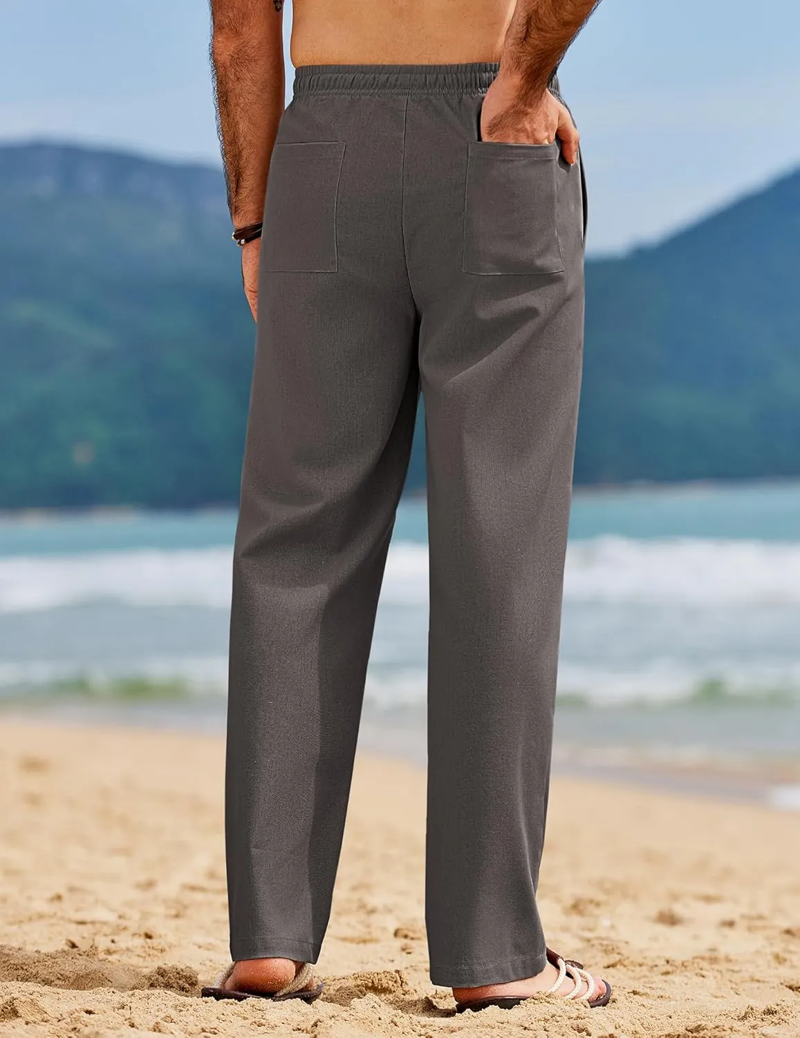 COOFANDY Men's Linen Pants Drawstring Casual Loose Fit Beach Summer Pants Lightweight Linen Trousers Yoga Pants