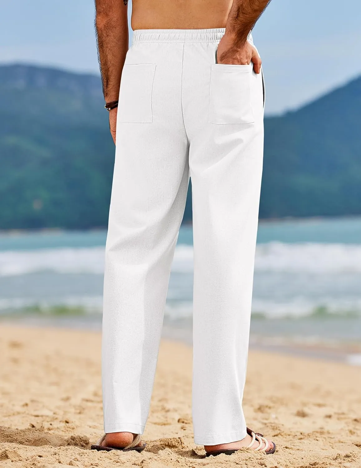 COOFANDY Men's Linen Pants Drawstring Casual Loose Fit Beach Summer Pants Lightweight Linen Trousers Yoga Pants