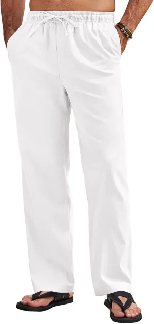 COOFANDY Men's Linen Pants Drawstring Casual Loose Fit Beach Summer Pants Lightweight Linen Trousers Yoga Pants