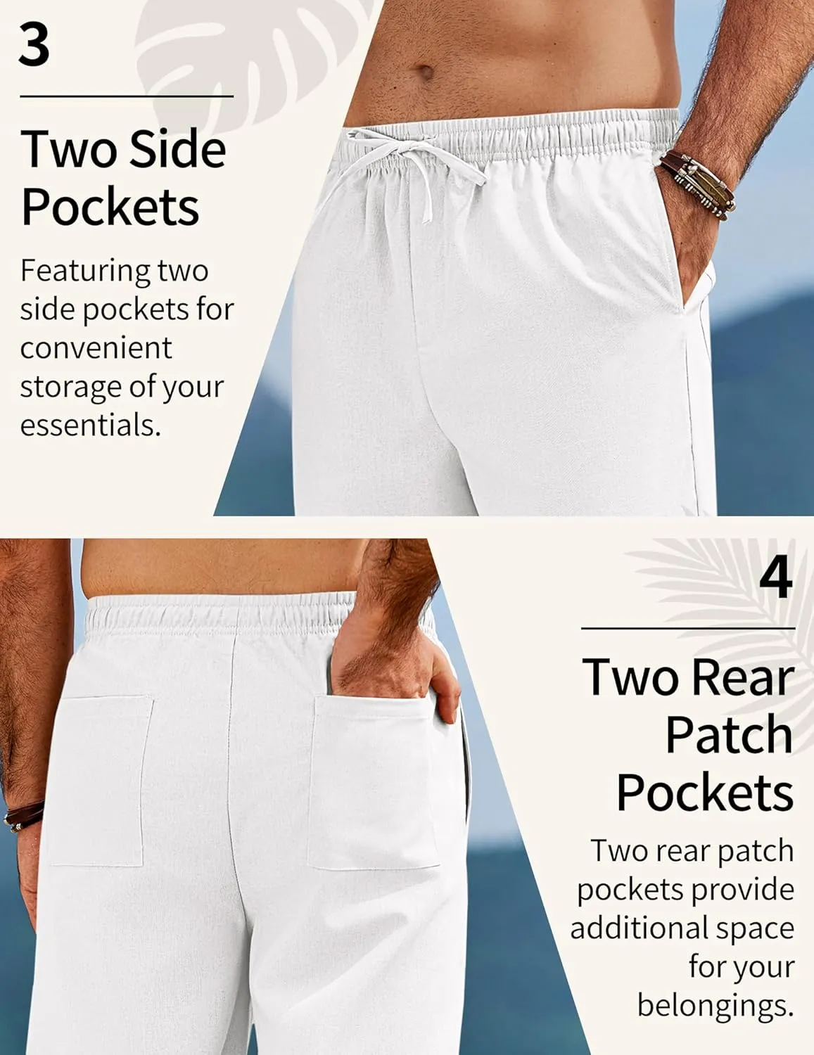 COOFANDY Men's Linen Pants Drawstring Casual Loose Fit Beach Summer Pants Lightweight Linen Trousers Yoga Pants