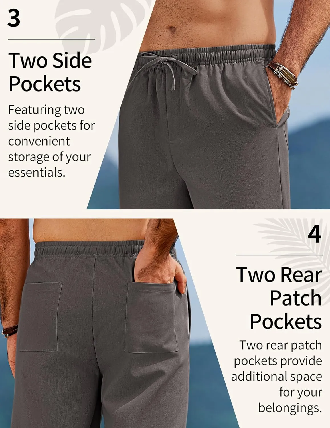 COOFANDY Men's Linen Pants Drawstring Casual Loose Fit Beach Summer Pants Lightweight Linen Trousers Yoga Pants