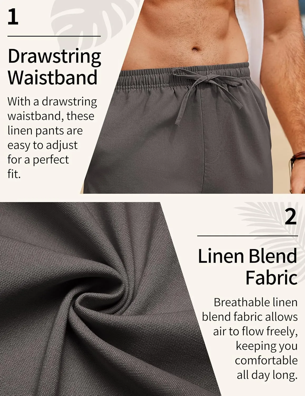 COOFANDY Men's Linen Pants Drawstring Casual Loose Fit Beach Summer Pants Lightweight Linen Trousers Yoga Pants