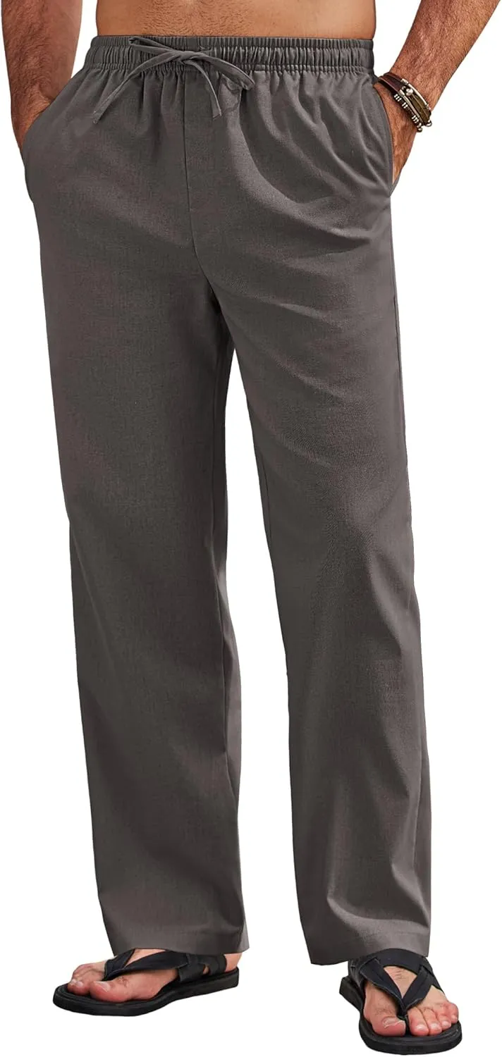 COOFANDY Men's Linen Pants Drawstring Casual Loose Fit Beach Summer Pants Lightweight Linen Trousers Yoga Pants