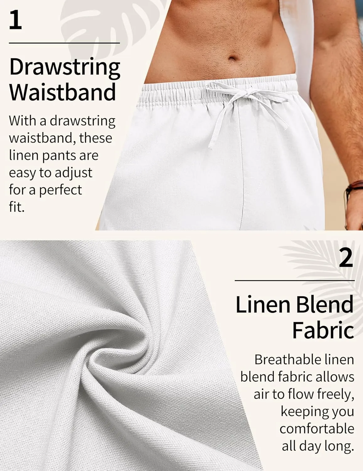 COOFANDY Men's Linen Pants Drawstring Casual Loose Fit Beach Summer Pants Lightweight Linen Trousers Yoga Pants