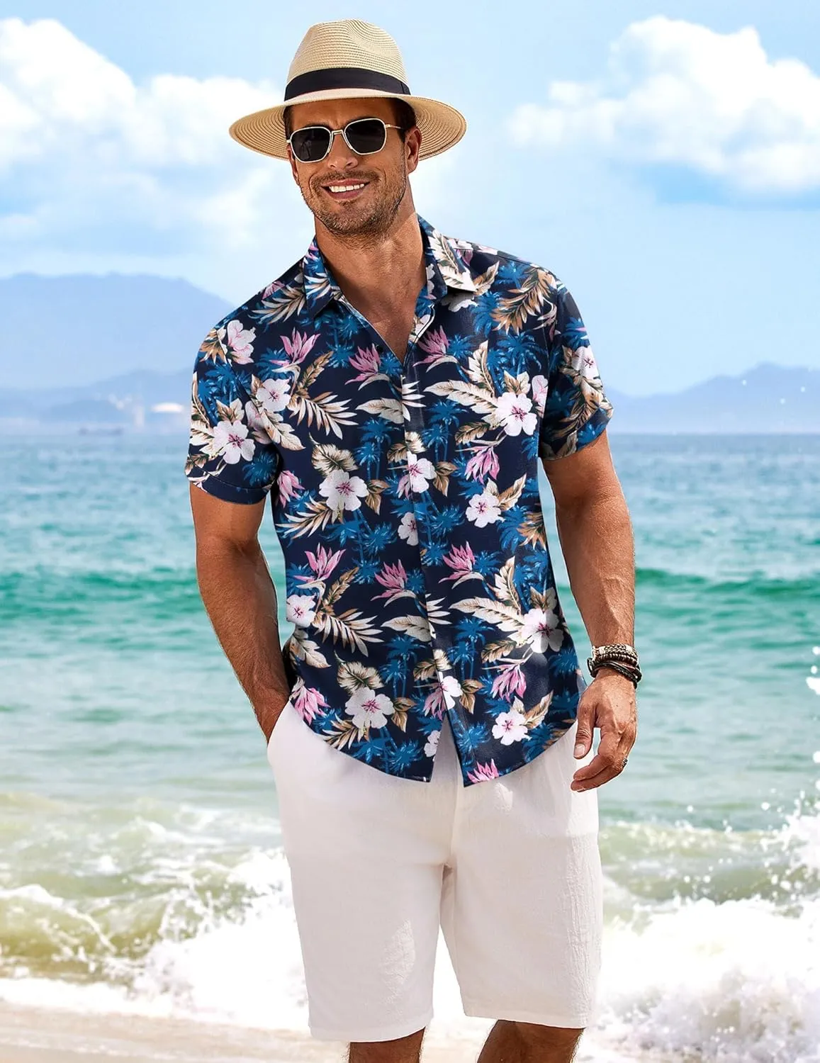 COOFANDY Men's Linen Shirts Short Sleeve Casual Shirts Button Down Shirt for Men Beach Summer Wedding Shirt