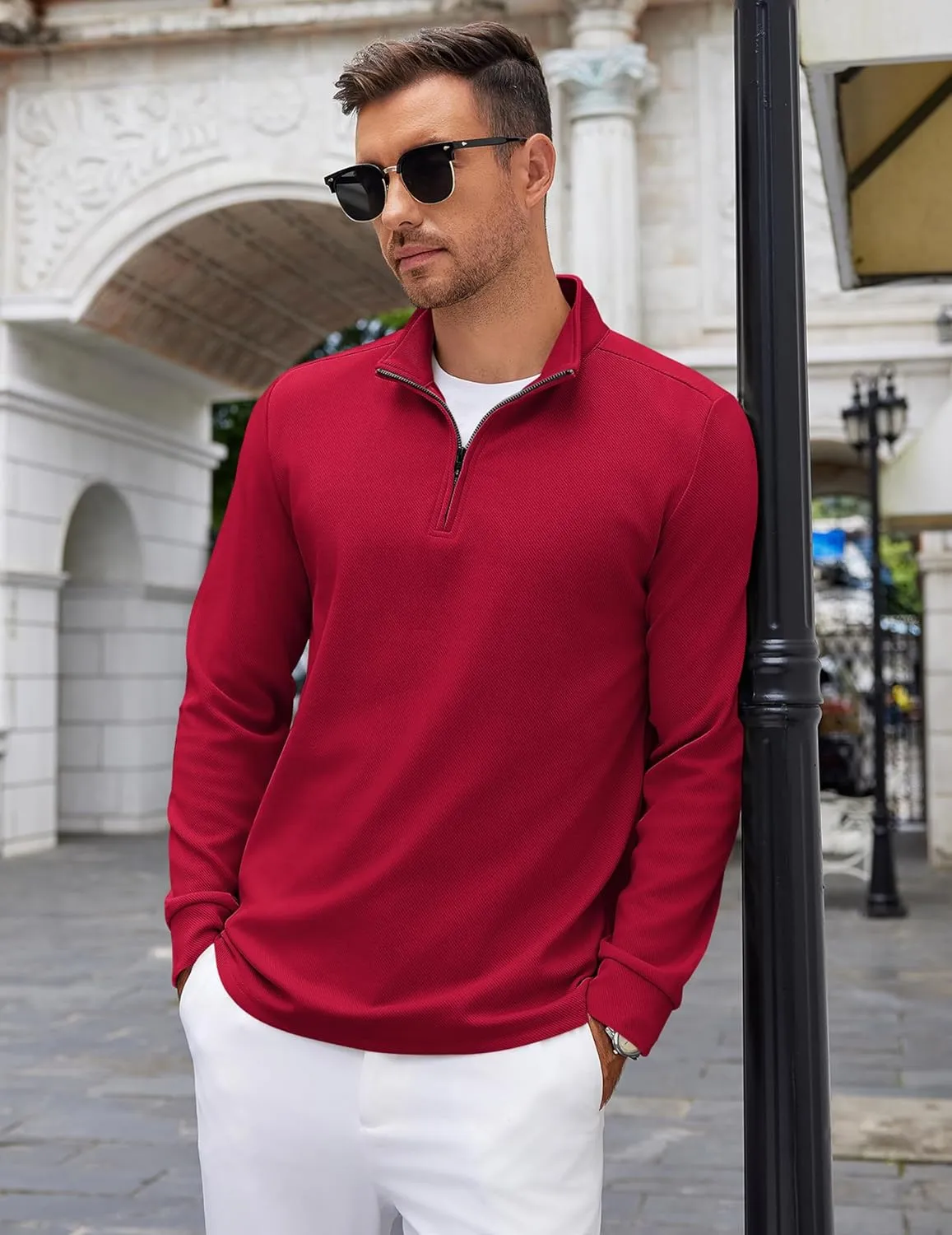 COOFANDY Men's Quarter Zip Up Pullover Lightweight Mock Neck Sweatshirt Casual Long Sleeve Polo Shirt