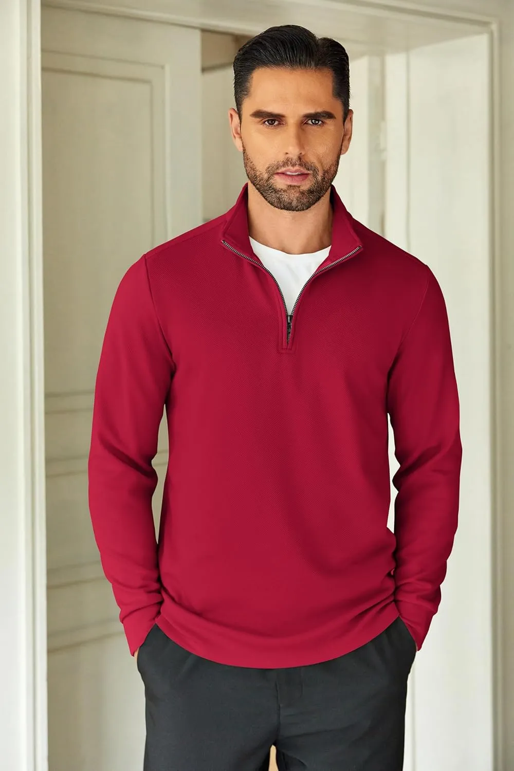 COOFANDY Men's Quarter Zip Up Pullover Lightweight Mock Neck Sweatshirt Casual Long Sleeve Polo Shirt