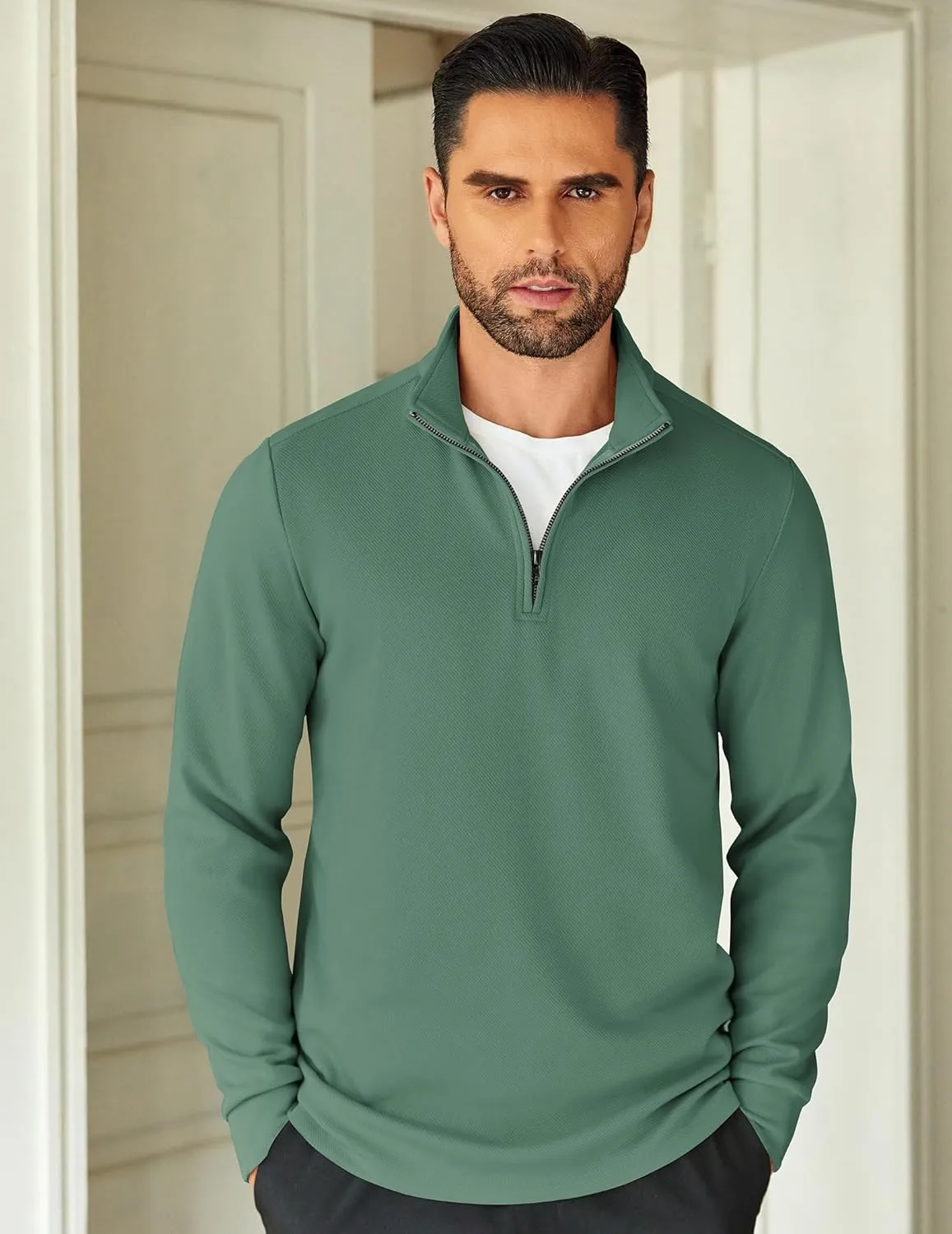 COOFANDY Men's Quarter Zip Up Pullover Lightweight Mock Neck Sweatshirt Casual Long Sleeve Polo Shirt