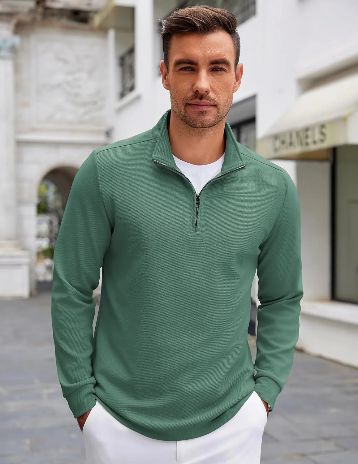COOFANDY Men's Quarter Zip Up Pullover Lightweight Mock Neck Sweatshirt Casual Long Sleeve Polo Shirt