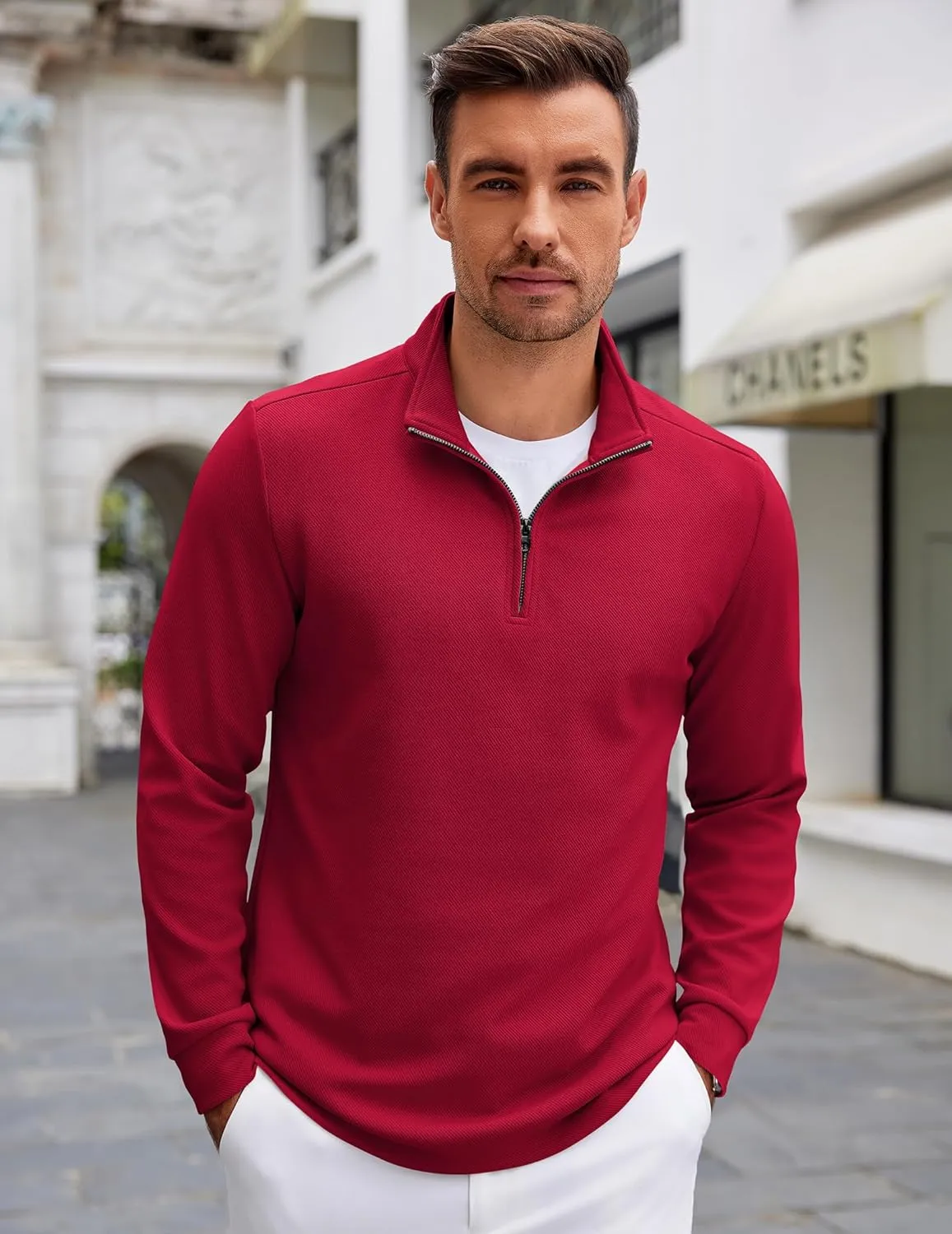 COOFANDY Men's Quarter Zip Up Pullover Lightweight Mock Neck Sweatshirt Casual Long Sleeve Polo Shirt