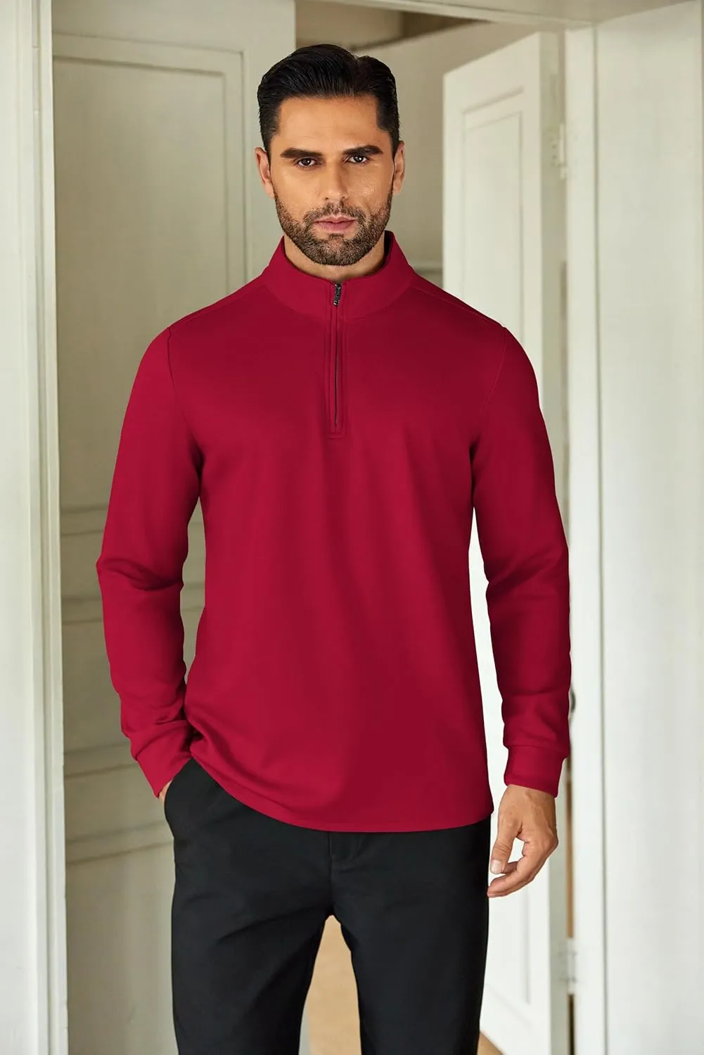 COOFANDY Men's Quarter Zip Up Pullover Lightweight Mock Neck Sweatshirt Casual Long Sleeve Polo Shirt