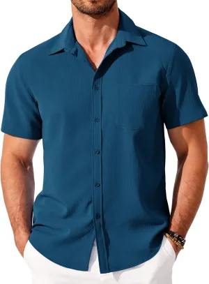 COOFANDY Shirts for Men Short Sleeve Button Down Shirt Casual Summer Beach Shirt