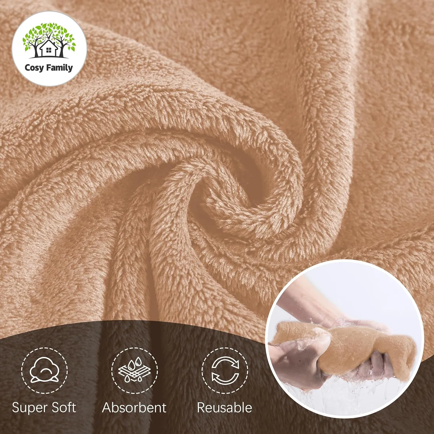 Cosy Family 24 Pack Soft Washcloths Set - 12 x 12 inches, Quick Drying - Highly Absorbent Coral Velvet Fingertip Towel Bathroom Wash Clothes for Bath, Spa, Facial, Kitchen - Brown