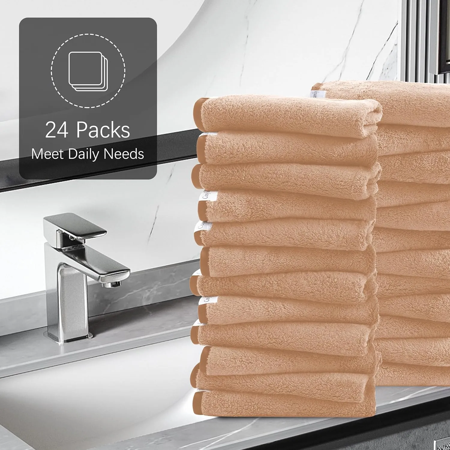 Cosy Family 24 Pack Soft Washcloths Set - 12 x 12 inches, Quick Drying - Highly Absorbent Coral Velvet Fingertip Towel Bathroom Wash Clothes for Bath, Spa, Facial, Kitchen - Brown