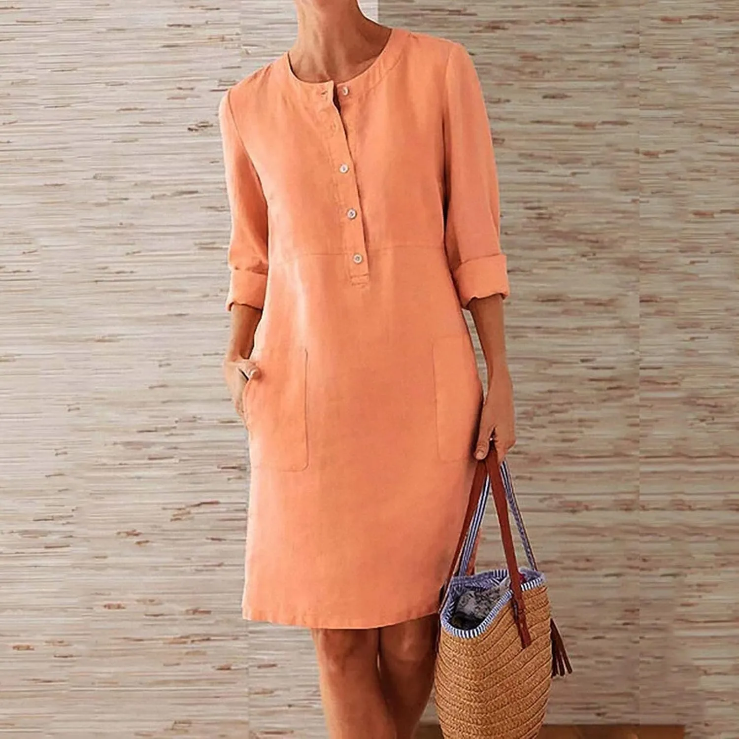 Cotton Linen Dresses for Women 2024 Fall Long Sleeve Solid Button Down Dress Semi Formal Pullover Top Linen Dresses