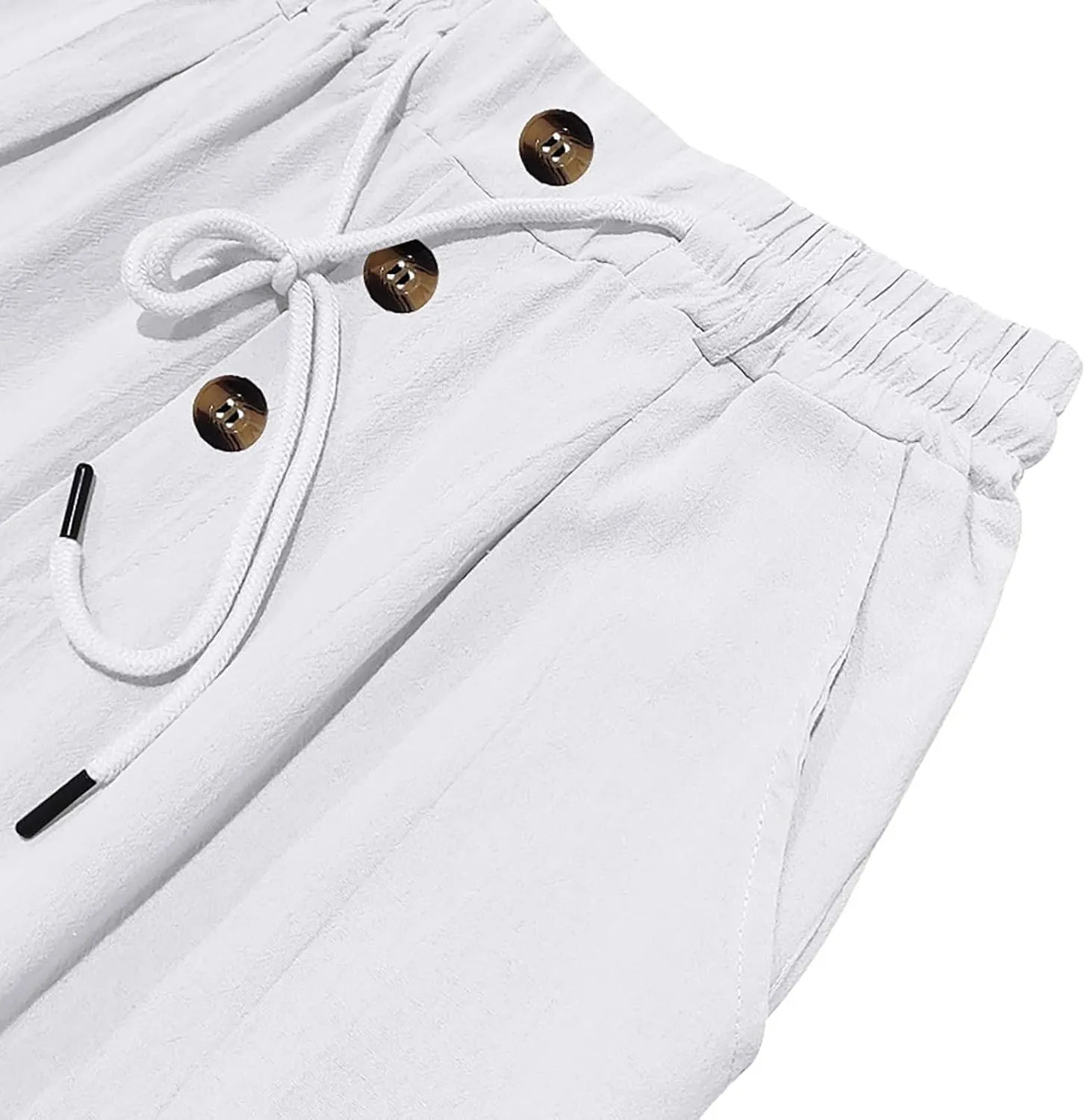 Cotton Linen Pants for Men Elastic Waist Button Down Casual Lightweight Loose Fit Trousers Summer Beach Yoga Pants