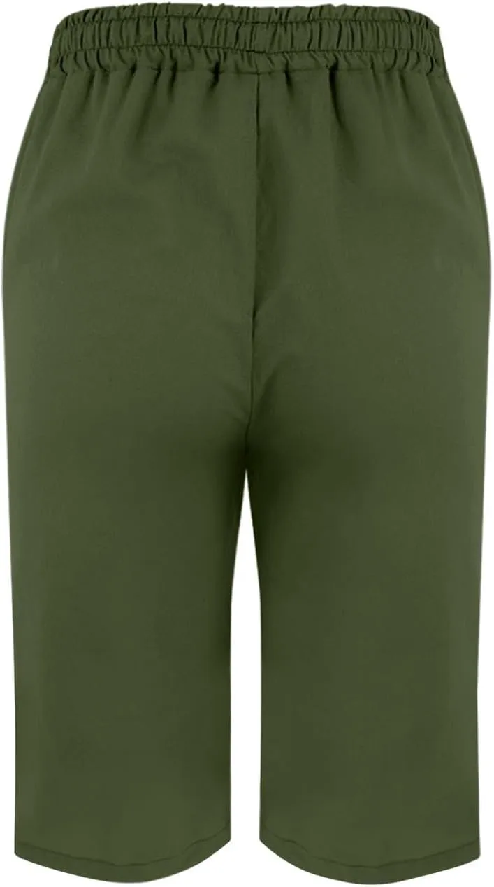 Cotton Linen Pants Summer Capri Pants for Women Straight Wide Leg Cropped Trousers with Elastic Drawstring Waist