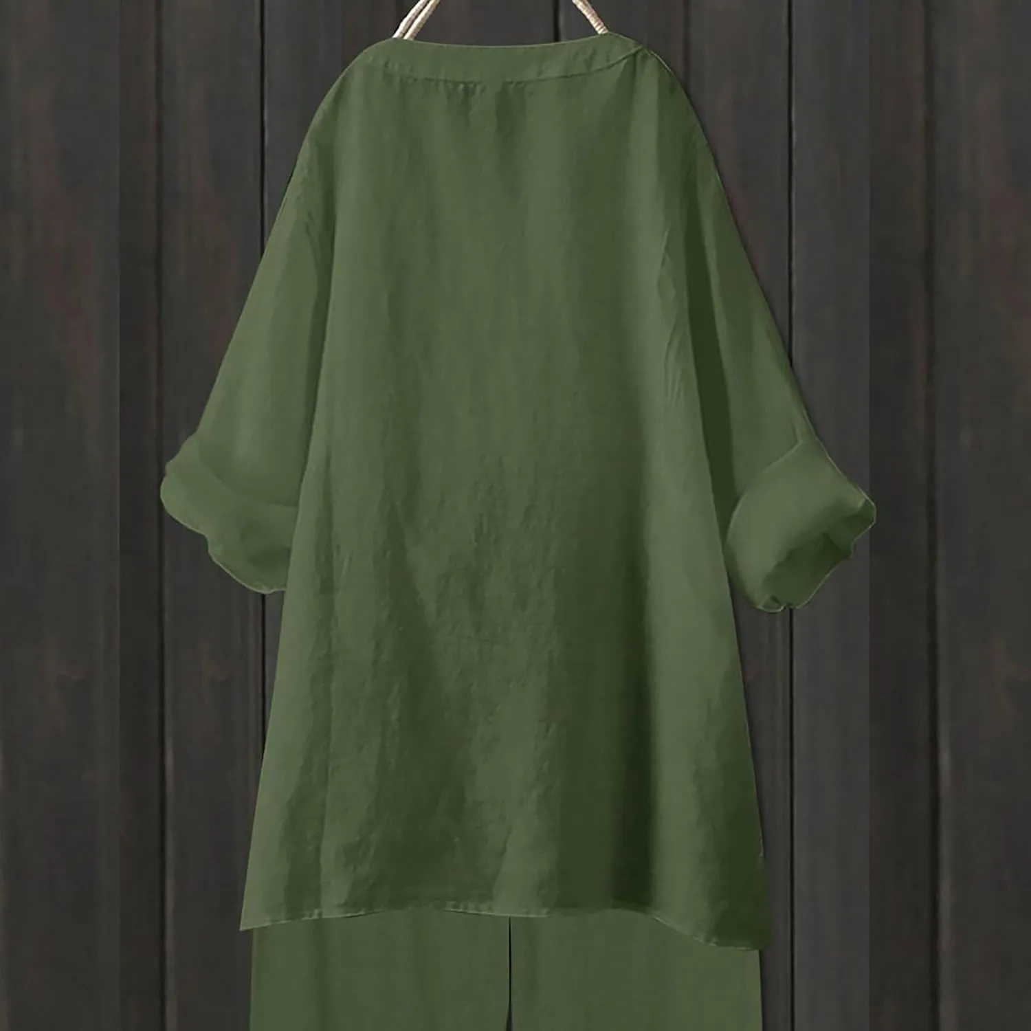 Cotton Linen Shirts for Women Summer 3/4 Sleeve Tops Casual V Neck Basic Tee Plus Size Henley Blouses Trendy Outfits