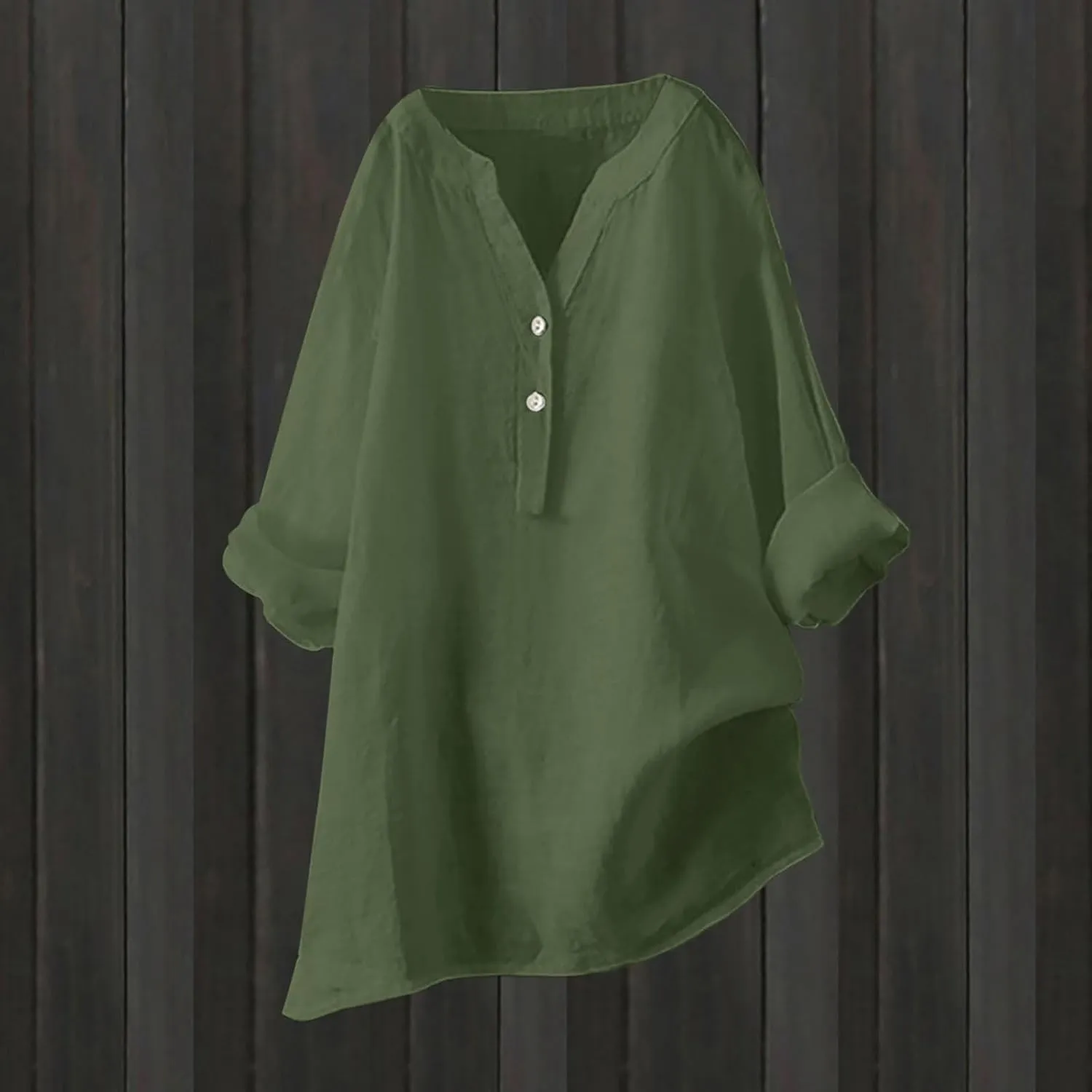 Cotton Linen Shirts for Women Summer 3/4 Sleeve Tops Casual V Neck Basic Tee Plus Size Henley Blouses Trendy Outfits