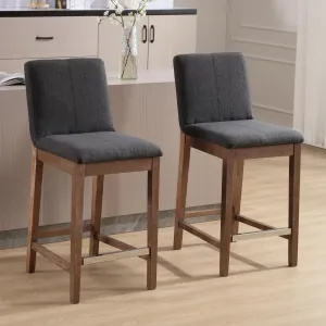 Counter Height Bar Stools Set of 2 Linen Upholstered Kitchen Island Stools with Back and Distressed Wood Legs 26" Mid Century Breakfast Stool Chairs for Home Bar/Patio, Charcoal