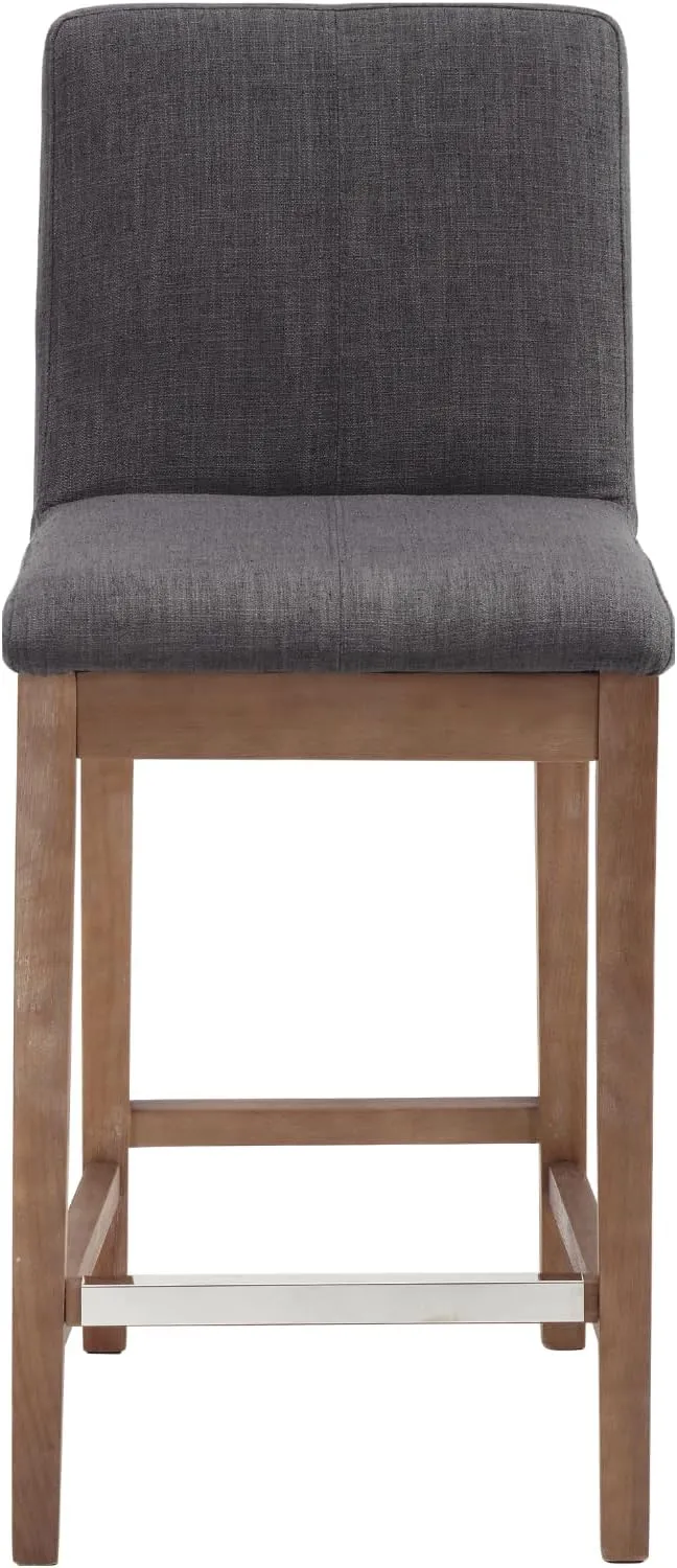 Counter Height Bar Stools Set of 2 Linen Upholstered Kitchen Island Stools with Back and Distressed Wood Legs 26" Mid Century Breakfast Stool Chairs for Home Bar/Patio, Charcoal