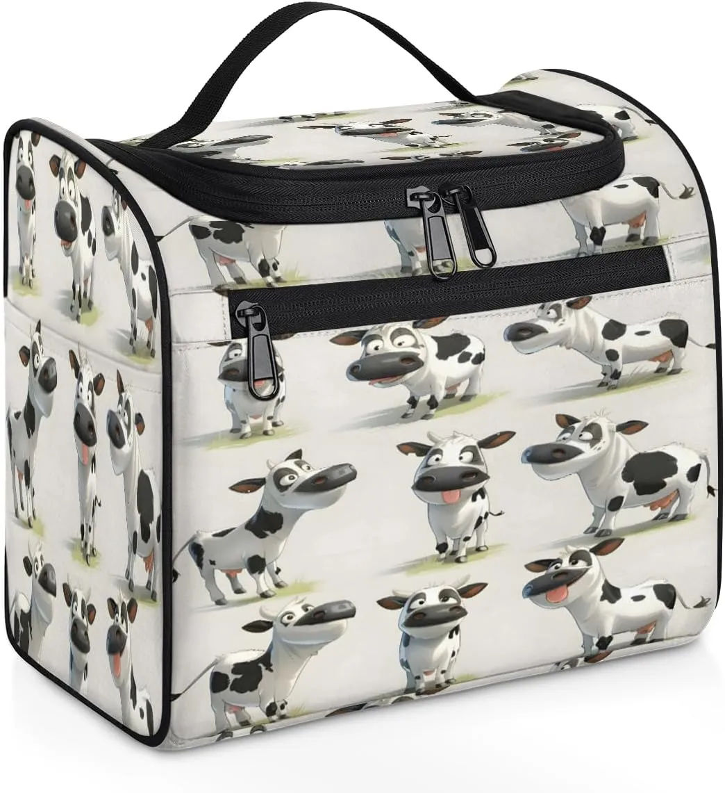 Cow Farm Animal Travel Toiletry Bag for Men and Women, Large Hanging Makeup Bag Organizer Toiletries Bag for Travel, Cosmetic Bag with Handle