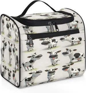 Cow Farm Animal Travel Toiletry Bag for Men and Women, Large Hanging Makeup Bag Organizer Toiletries Bag for Travel, Cosmetic Bag with Handle