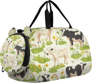 Cows in The Meadow Duffle Bag for Toddler Girls Boys, Sports Gym Bag with Shoe Compartments, Kids Travel Overnight Weekender Shoulder Bag