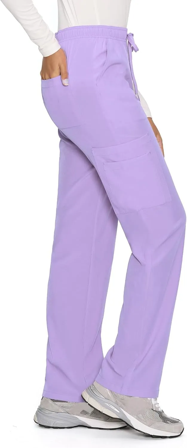 COZYFIT Straight Leg Scrub Pants for Women, Drawstring Soft Stretch, Anti-Wrinkle Women's Scrub Pants with 6 Pockets