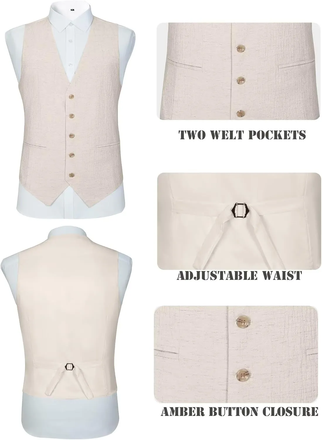 Crinkle Linen Men Suit 3 Piece Slim Fit Mens Linen Suits Blazer Jackets Vest Pants Set Wedding Prom Tuxedo Outfit