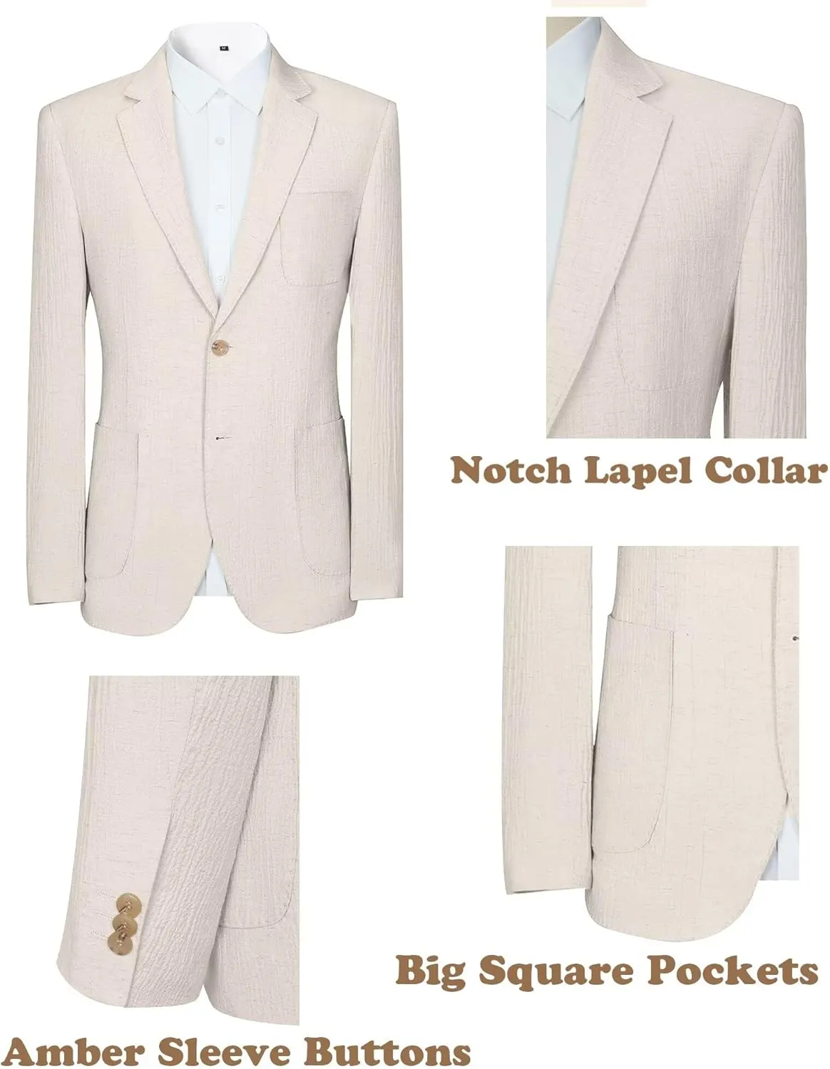 Crinkle Linen Men Suit 3 Piece Slim Fit Mens Linen Suits Blazer Jackets Vest Pants Set Wedding Prom Tuxedo Outfit