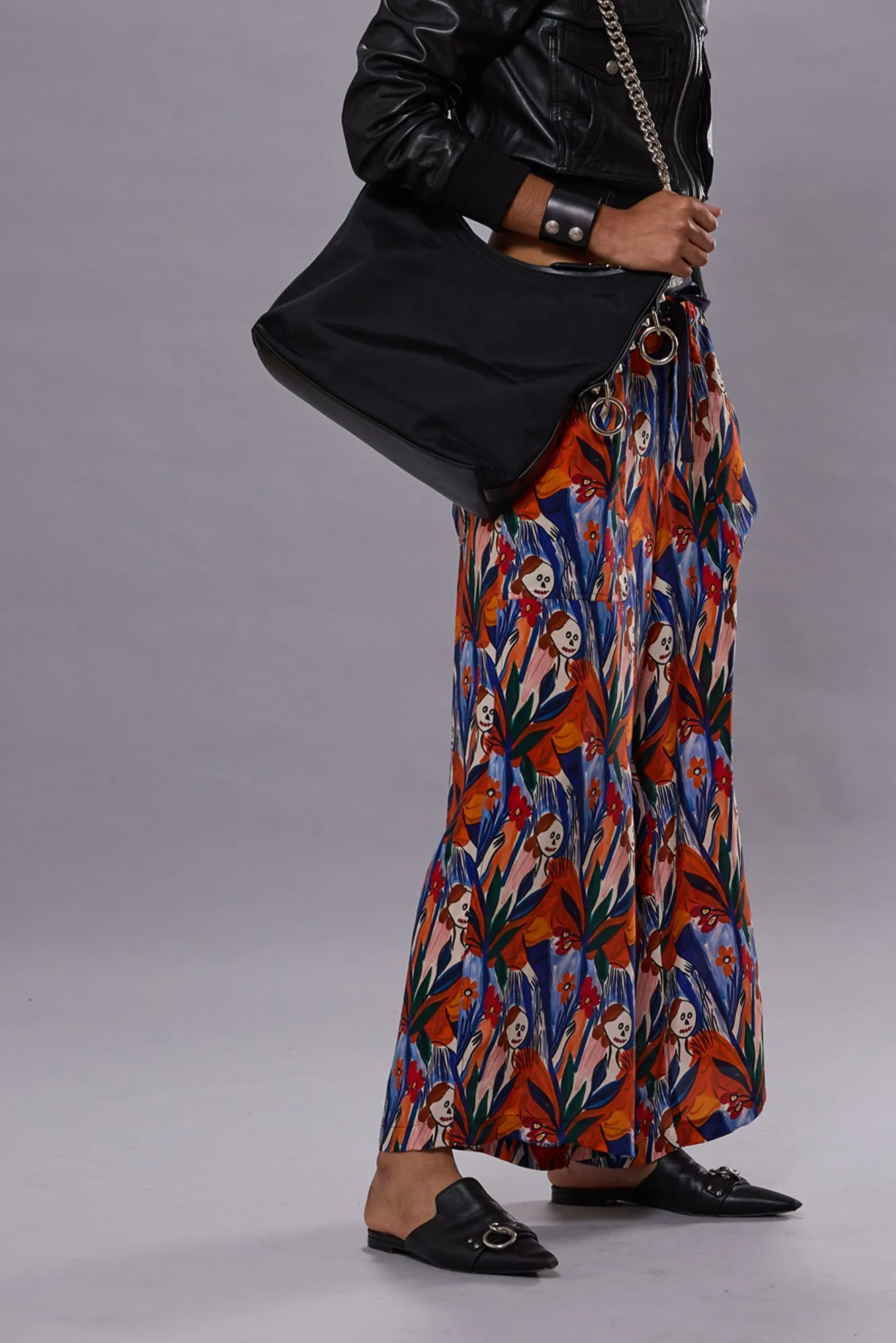 CROPPED WIDE LEG UTILITY PANT - MULTICOLOR PRINT