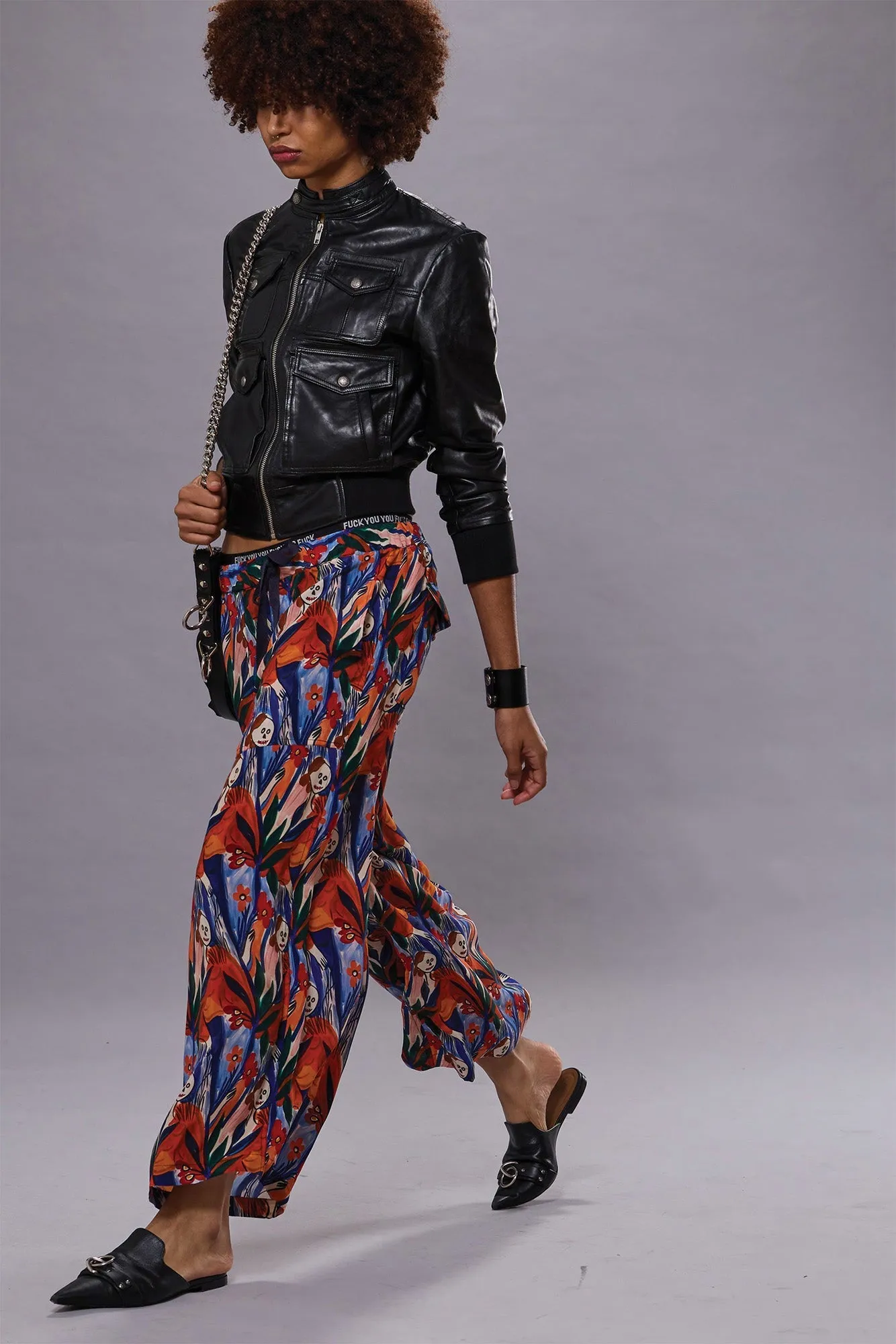 CROPPED WIDE LEG UTILITY PANT - MULTICOLOR PRINT