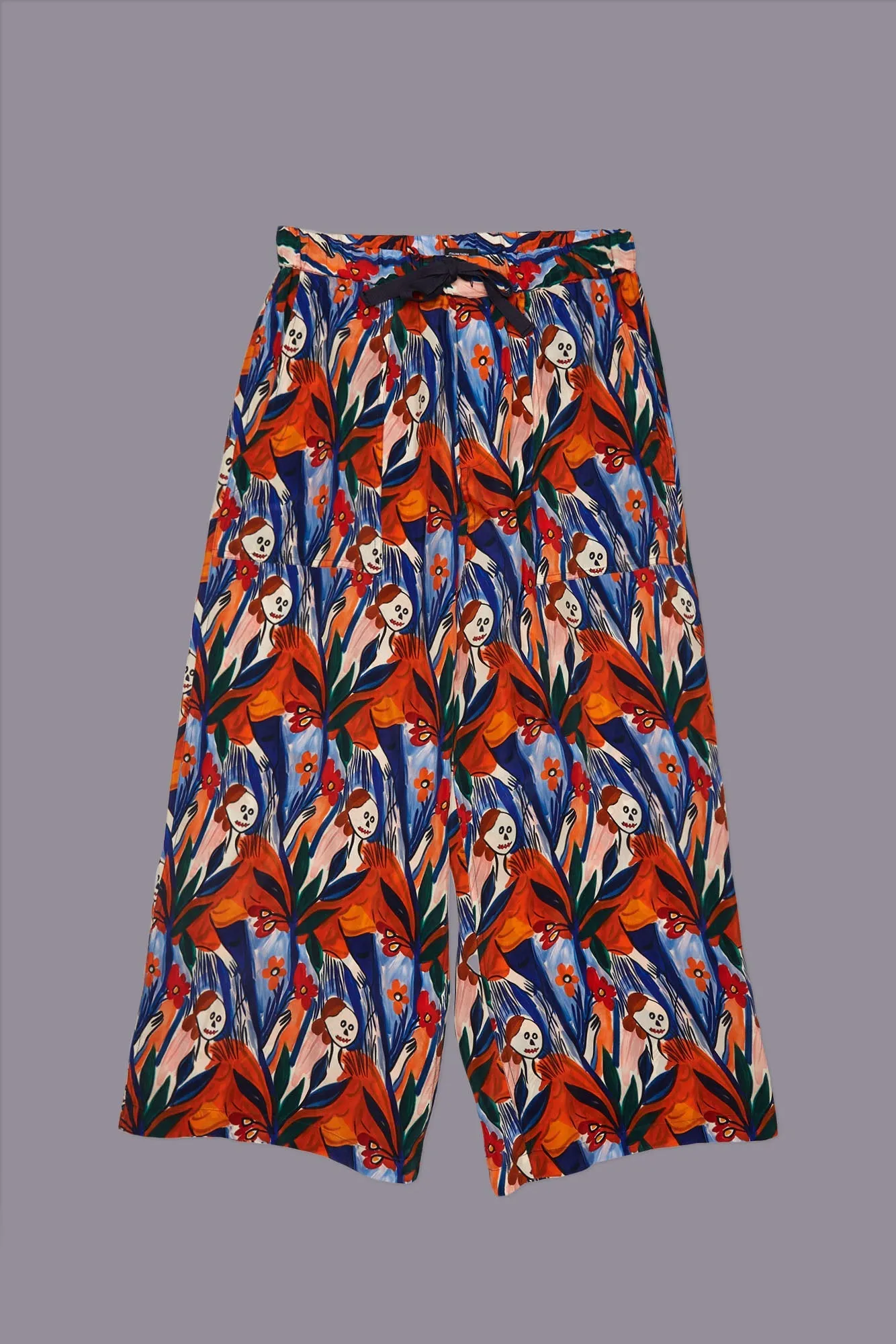 CROPPED WIDE LEG UTILITY PANT - MULTICOLOR PRINT