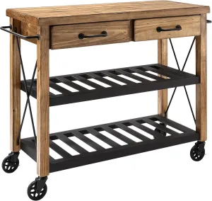 Crosley Furniture Roots Rolling Cart and Kitchen Island, Microwave Stand, with Storage Shelves and Drawers, Natural