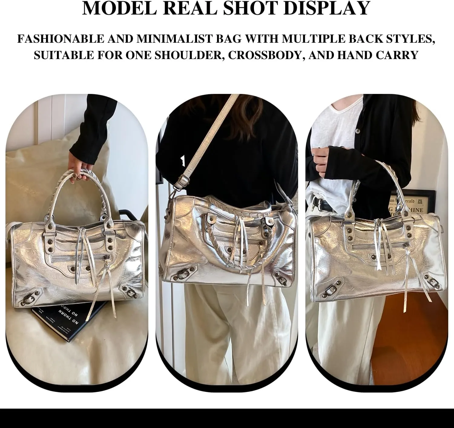 Crossbody Tote Bag for Women – Rivet Studded Hobo Shoulder Purse, Trendy Goth Work Boston Bag