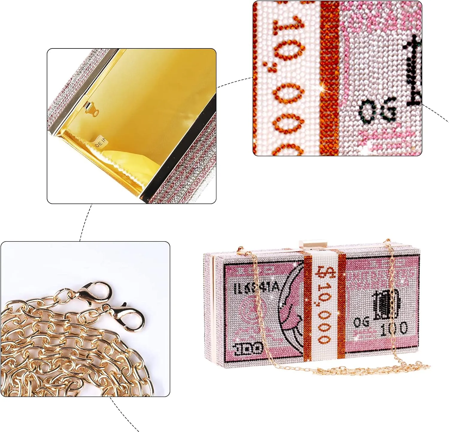 Crystal Money Bag Purse for Women Handbags Diamond Evening Purses and Clutches Wedding Glitter Money Clutch