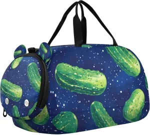 Cucumber Blue Duffle Bag for Toddler Boys Girls, Gym Sports Bag with Shoe Compartments, Kids Travel Overnight Weekender Shoulder Bag