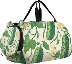Cucumber Leaves Green Duffle Bag for Toddler Boys Girls, Gym Sports Bag with Shoe Compartments, Kids Travel Overnight Weekender Shoulder Bag