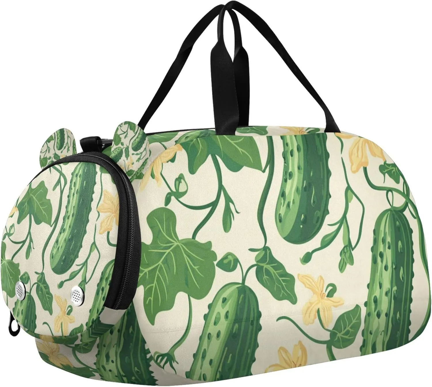 Cucumber Leaves Green Duffle Bag for Toddler Boys Girls, Gym Sports Bag with Shoe Compartments, Kids Travel Overnight Weekender Shoulder Bag