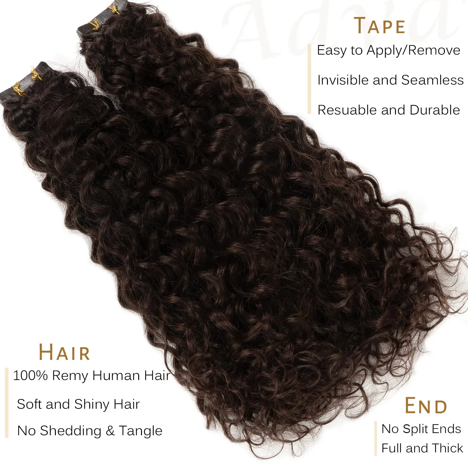 Curly Kinky Curly Tape in Hair Extensions 16inch Dark Brown Color 2 Jerry Curly Real Human Hair Tape in Extensions for Black Women Invisible Tape on Extensions 50g