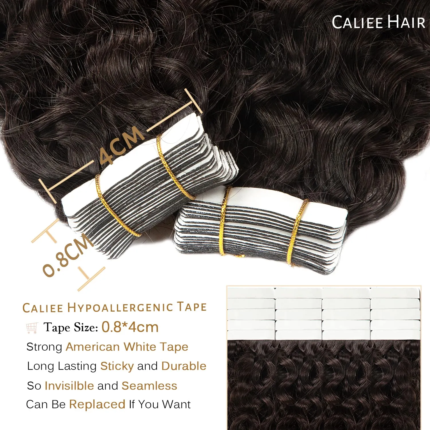 Curly Kinky Curly Tape in Hair Extensions 16inch Dark Brown Color 2 Jerry Curly Real Human Hair Tape in Extensions for Black Women Invisible Tape on Extensions 50g