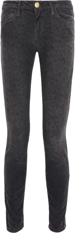 Current/Elliott The Ankle Skinny Corduroy Denim in Washed Leopard, Black