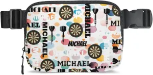 Custom Darts Fanny Pack for Women Men, Personalized Name Waist Packs Crossbody Belt Bag with Adjustable Strap for Sports Travel Workout Running Hiking, Colorful Dot