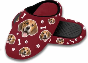 Custom Men's Warm Cotton Slippers with Face Photo Personalized Dog Paws & Bones Soft House Slippers with Anti Slip Sole for Son Husband Boys (L)