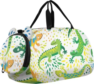 Cute and Funny Green Lizard Sports Duffle Bag for Girls Boys, Gym Bag with Shoe Compartment, Kids Travel Overnight Weekender Shoulder Bag