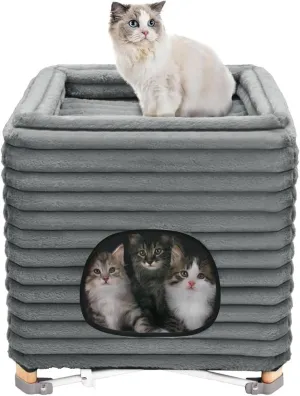 Cute Artificial Pet Nest Comfortable Double-Layer Foldable Pine Wood Structure Cat Hammock and Furniture, Artificial Pet Bed, Suitable for Indoor Pets Suitable for Indoor Pets