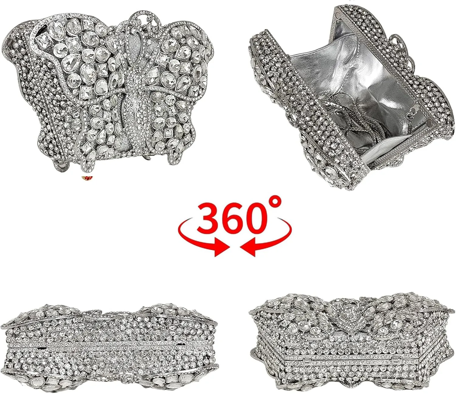 Cute Butterfly Evening Bag Bling Rhinestone Purse Animal Crystal Clutch for Wedding Prom Party Handbag