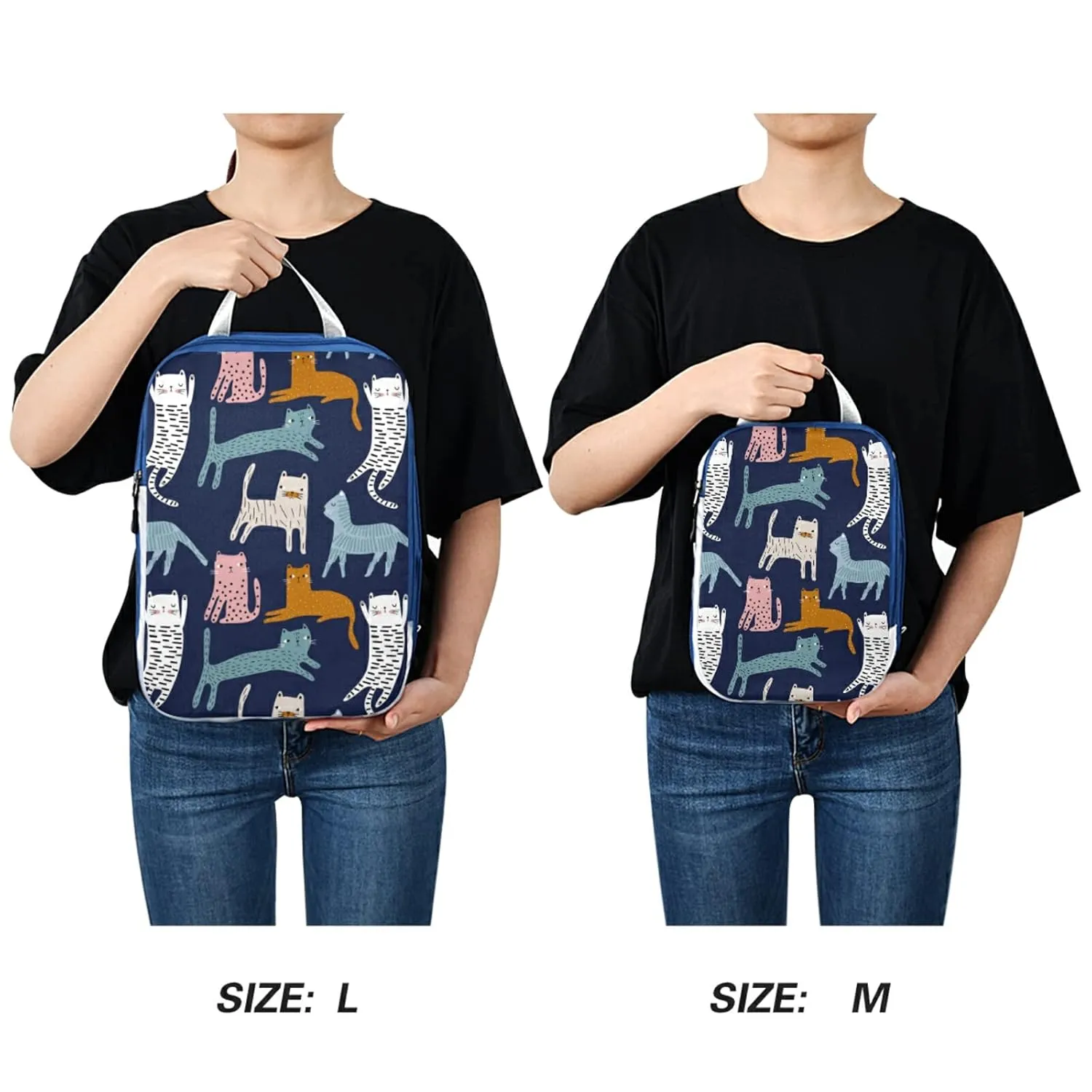 Cute Colorful Cats Creative Childish Cats on Dark Blue 3 Piece set Cubes Expandable Adjustable Luggage Packing Bags, Ultralight Organizer Accessories Travel Suitcase Compressible Bags